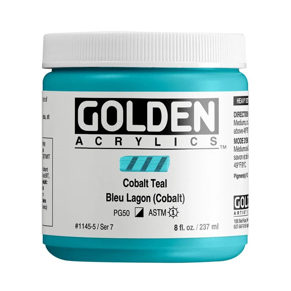 Golden Heavy Body Acrylics, Cobalt Teal, 8 fl. oz. Jar | Thick, smooth, pigment-rich artist paint - main product image