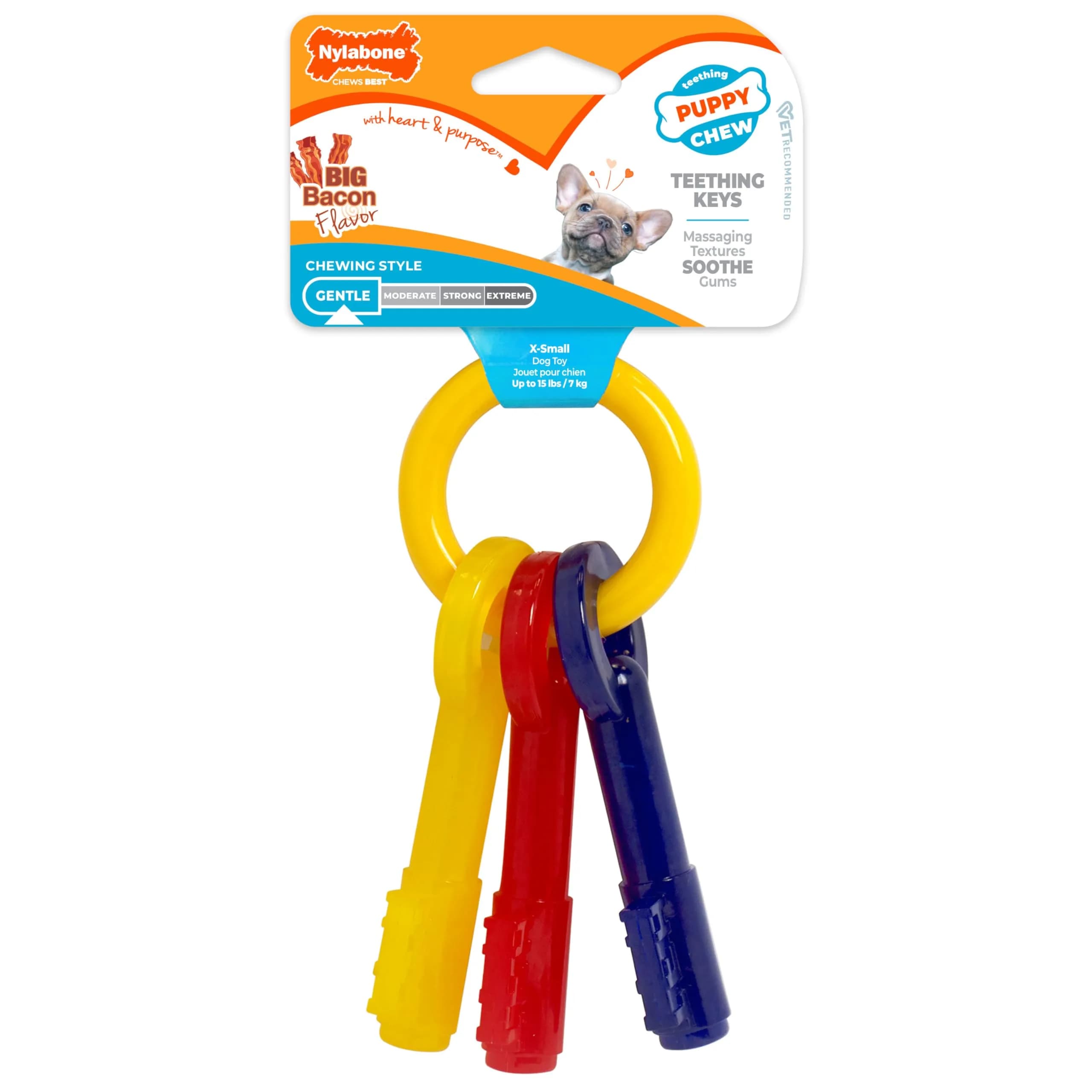 Nylabone Puppy Chew Teething Keys Dog Chew Toy, Bacon Flavor, X-Small | Soothes Gums, Cleans Teeth