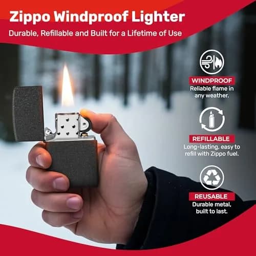 Zippo Classic Black Crackle Pocket Lighter - Windproof & Refillable Metal Lighter | Everyday Use, Made in USA thumbnail 4