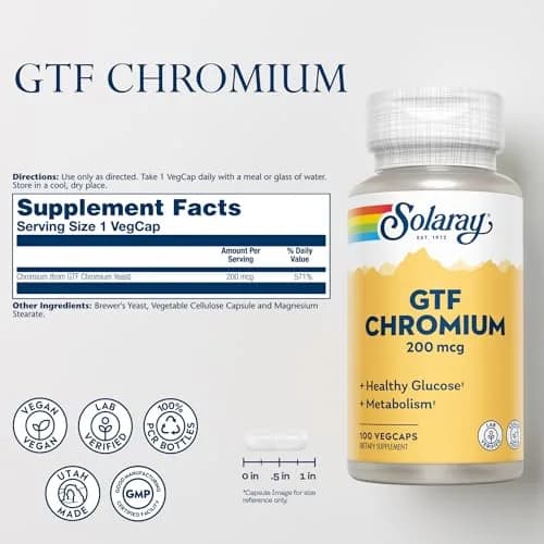 SOLARAY GTF Chromium 200mcg | Supports Metabolism & Energy | Vegan, Lab Verified, 100 VegCaps thumbnail 2