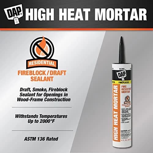 DAP High Heat Fire Resistant Mortar, 10 Oz, Black | ASTM E136 Non-Combustible Sealant for Firebrick & Fireplaces thumbnail 2