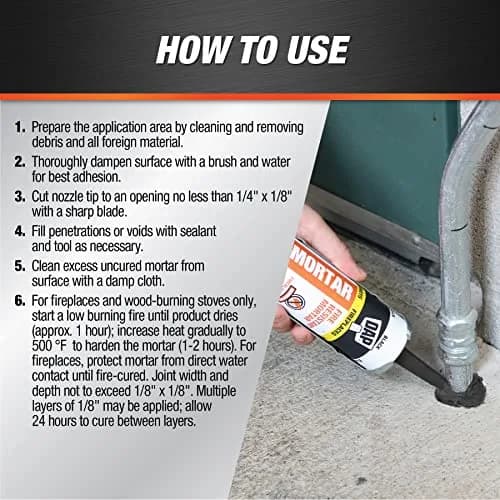 DAP High Heat Fire Resistant Mortar, 10 Oz, Black | ASTM E136 Non-Combustible Sealant for Firebrick & Fireplaces thumbnail 3