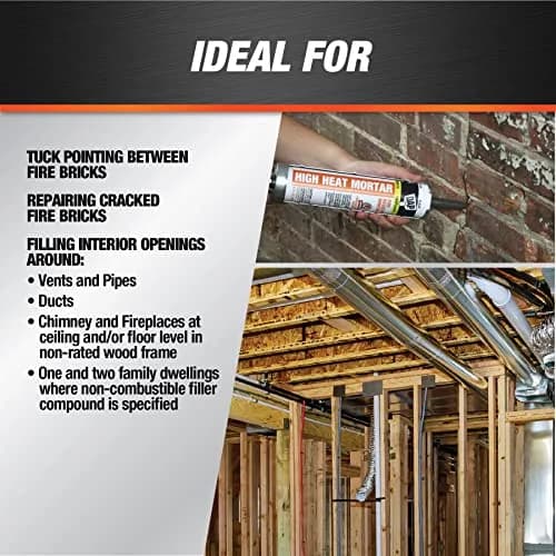 DAP High Heat Fire Resistant Mortar, 10 Oz, Black | ASTM E136 Non-Combustible Sealant for Firebrick & Fireplaces thumbnail 4