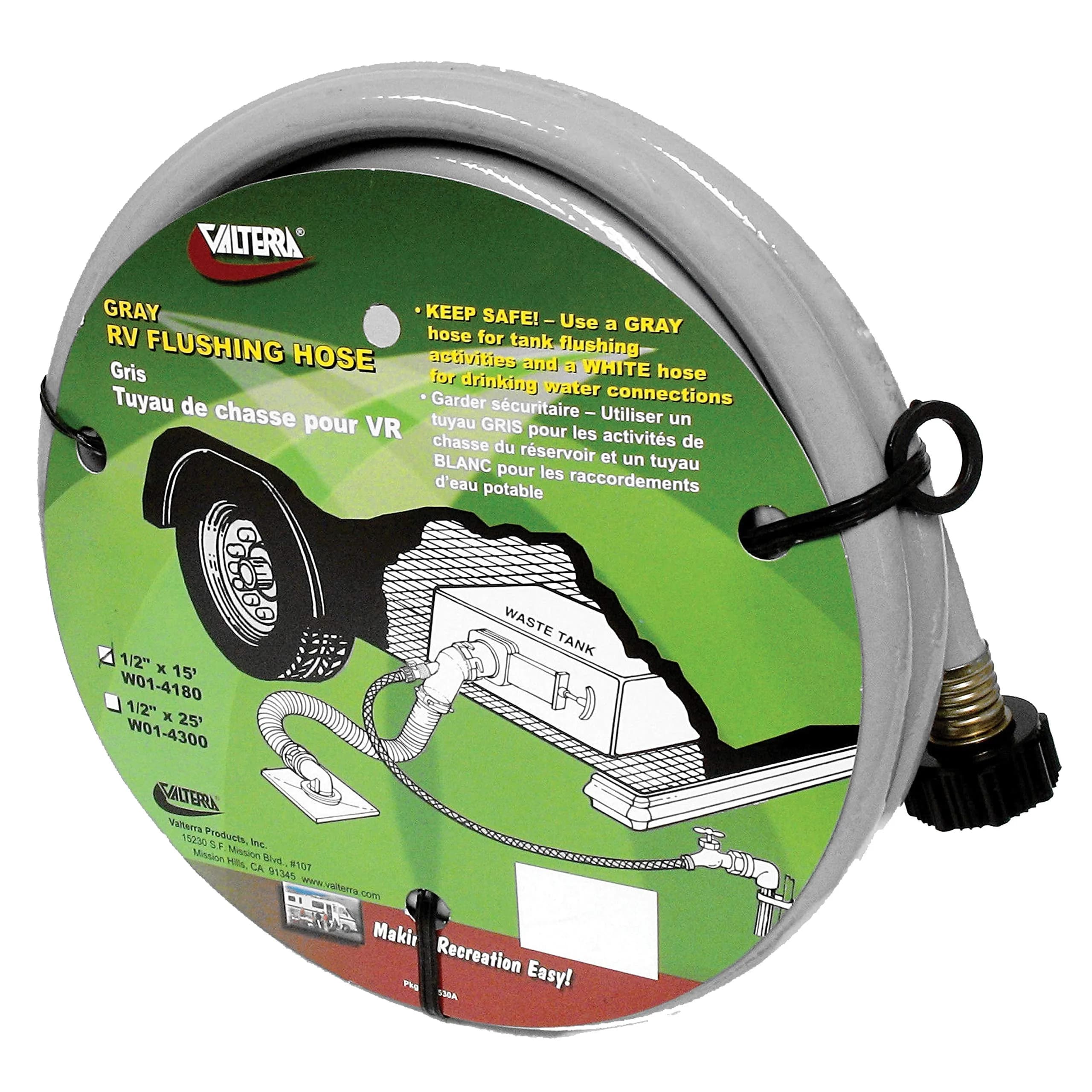 Valterra W01-4180 Flushing Hose 4.76 mm (1/2") x 4.57 m (15') Gray | RV Sewer Hose Flush