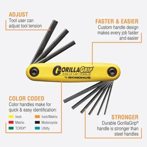 Bondhus GorillaGrip Hex Fold-up Keys Set of 9 | Up to 20% Stronger USA Steel, Rust-Resistant, 0.050-3/16-Inch thumbnail 2
