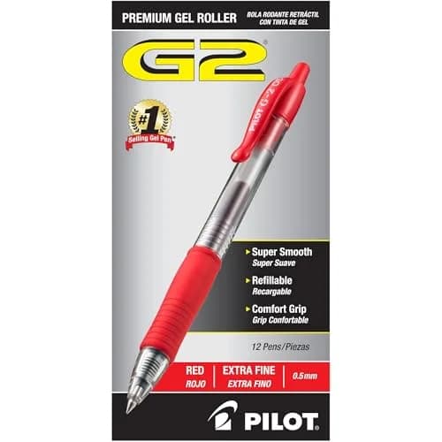 Pilot G2 Premium Retractable Gel Pens, Extra Fine Point, 0.5mm Red Ink, 12-Pack | Smooth Writing Instrument thumbnail 2