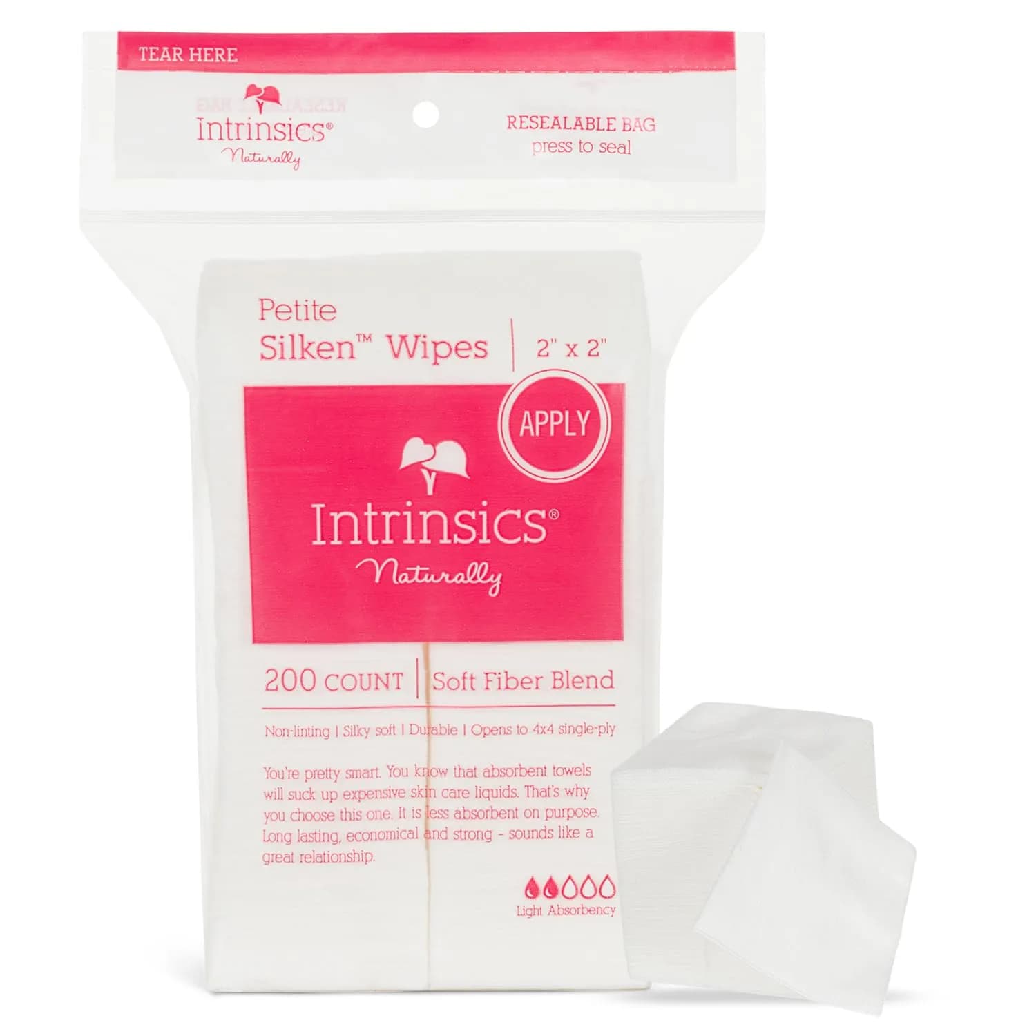 Intrinsics Silken 4x4 Esthetic Wipes 200 Count | Lint-Free Facial Wipes for Toner & Makeup Removal — White / 2"x2"