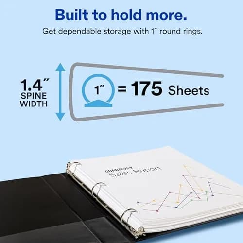 Avery Standard 3 Ring Binder, 1" Round Rings, Black | Light Workload Organizer thumbnail 2