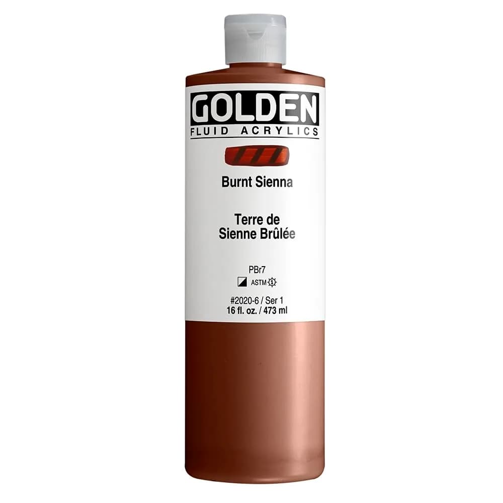 GOLDEN Fluid Acrylics Burnt Sienna 473ml (16 fl. oz.) | ASTM Lightfastness I - main product image
