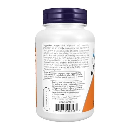 NOW Foods True Calm Stress Relief Supplement 90 Veg Capsules | Supports Calming Neurotransmitters thumbnail 3