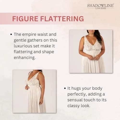 Shadowline Women’s Ivory Long Lace Bodice Nightgown | Elegant Sleepwear from USA, 53” Length, Sleeveless thumbnail 4