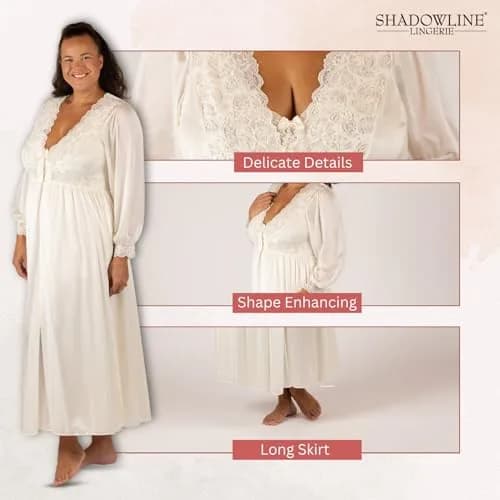 Shadowline Plus Size Silhouette 54 Inch Long Sleeve Ivory Coat | Feminine Vintage Style thumbnail 3
