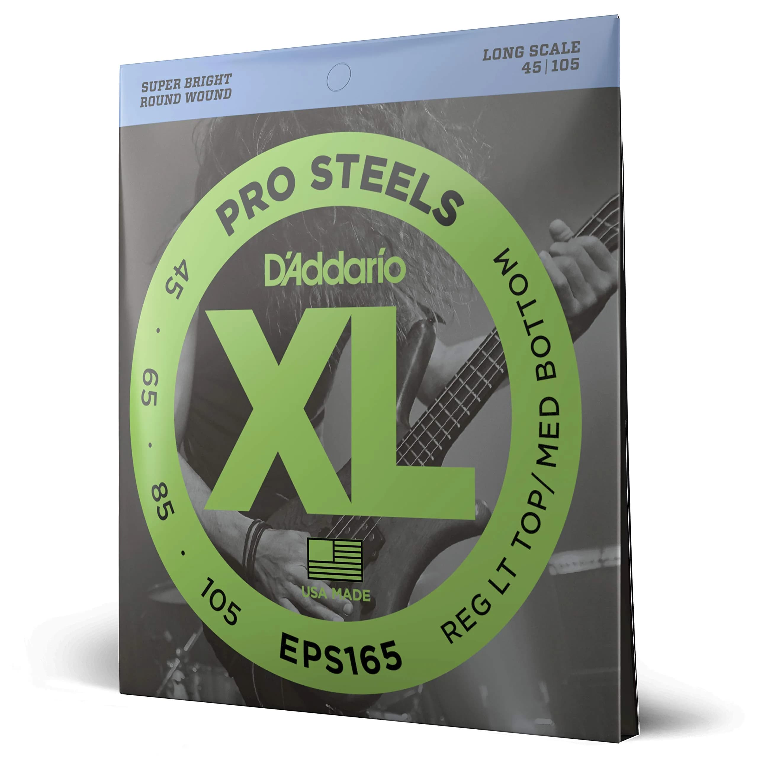 D'Addario XL ProSteels Bass Strings EPS165-5, 45-135, 5-String | Bright Punch & Tight Lows — 4-String Set 45-105