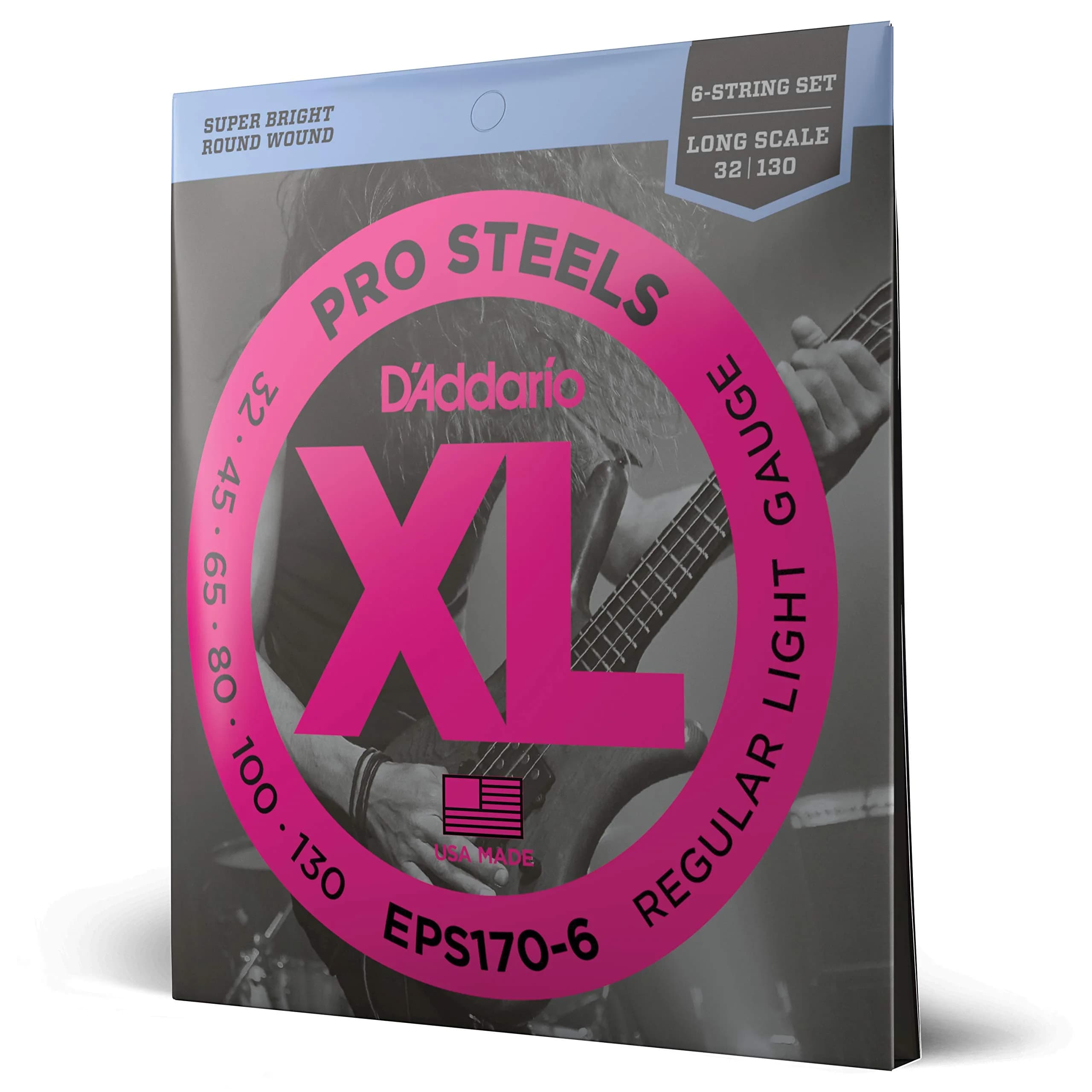 D'Addario XL ProSteels Bass Strings EPS165-5, 45-135, 5-String | Bright Punch & Tight Lows — Clear