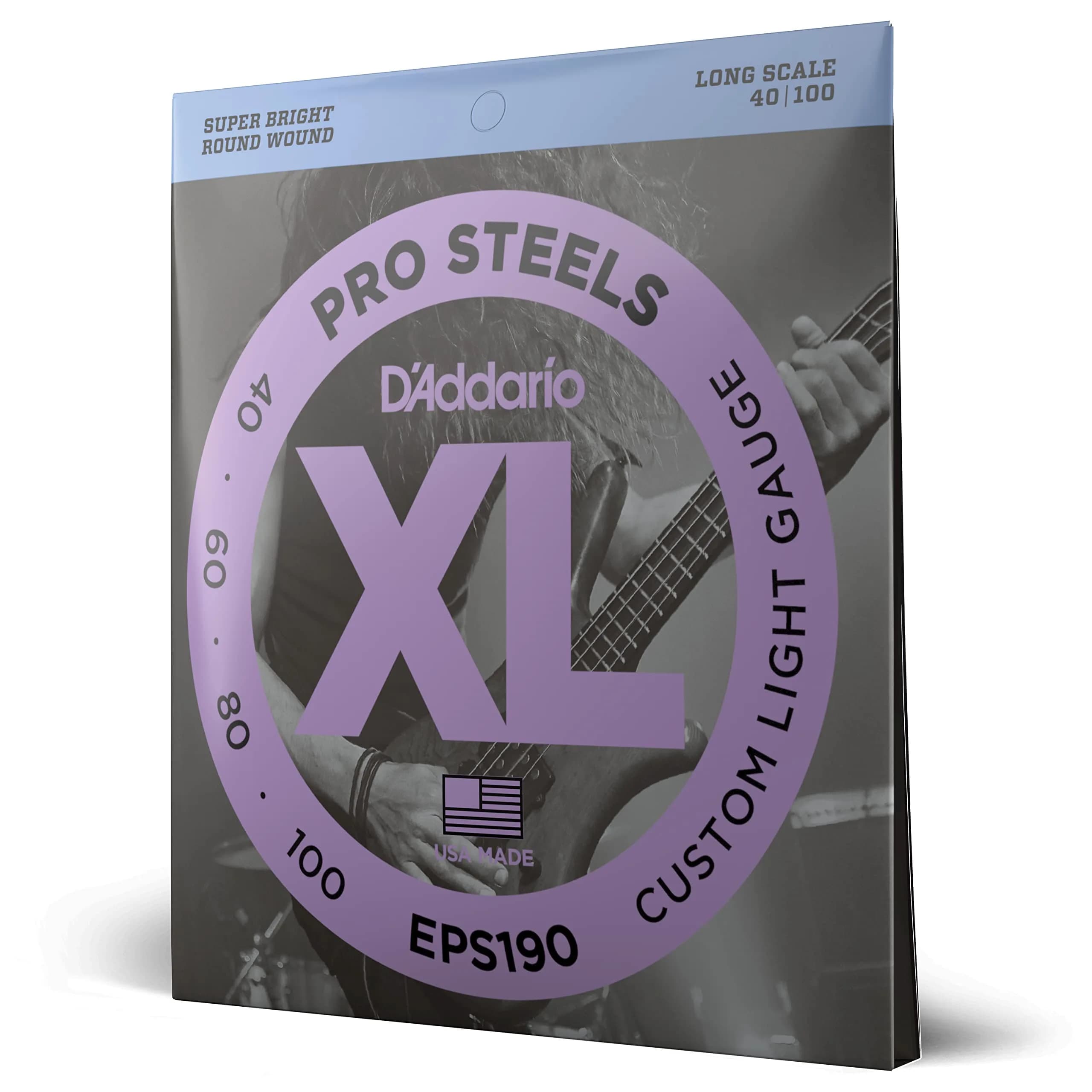 D'Addario XL ProSteels Bass Strings EPS165, 45-105 Gauge, 4-String Set | Bright Tone, Tight Lows, USA-Made — Custom Light 40-100