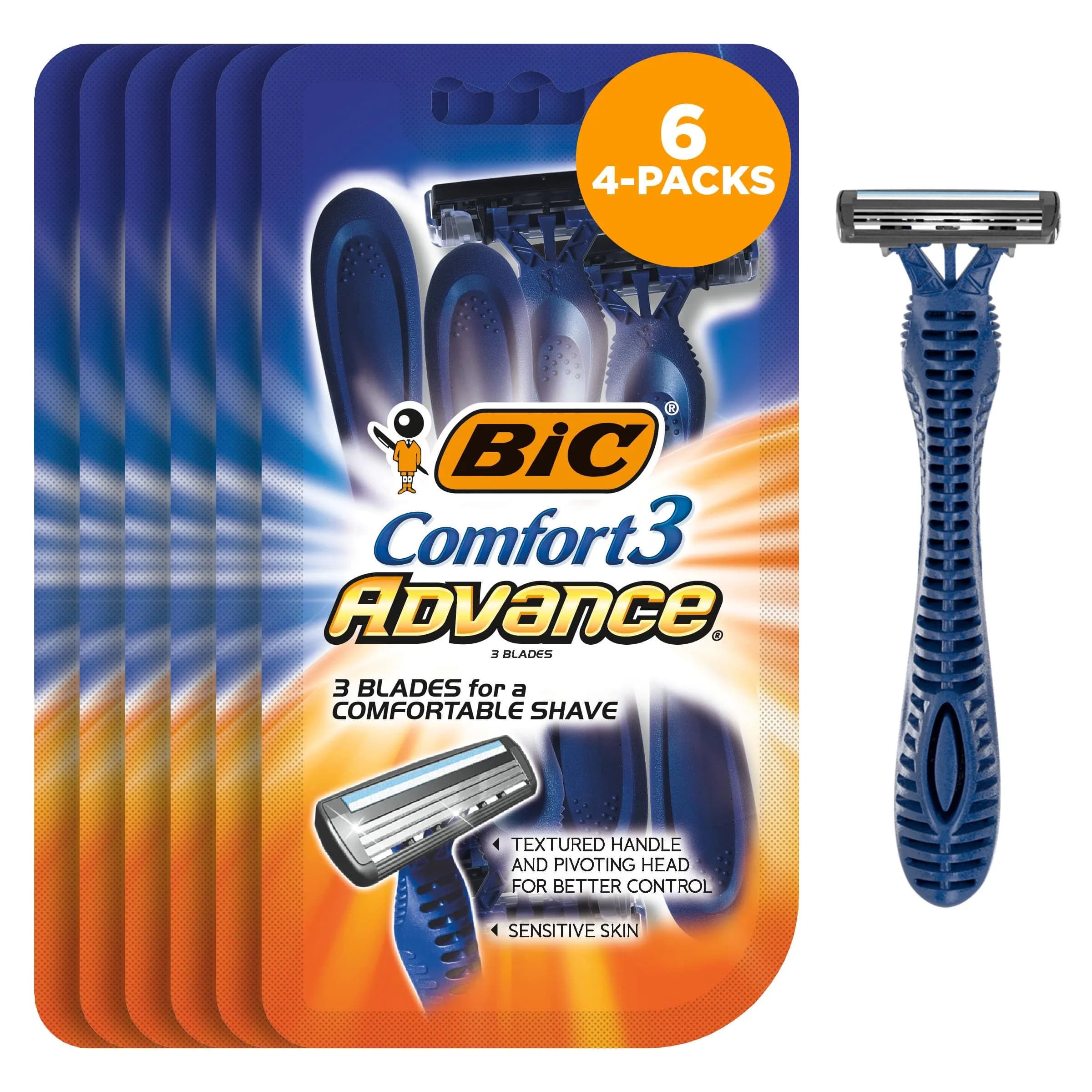 BIC Comfort 3 Advance Disposable Razors for Men | Close & Soothing Shave, 4 Pack