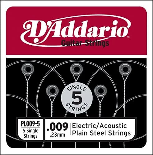 D'Addario PL009-5 Plain Steel Guitar String .009 | Long-Lasting Tone, USA Made thumbnail 1