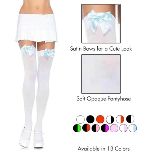 Leg Avenue Satin Bow Accent Thigh Highs One Size | Flirty, Comfortable Hosiery for Costumes & Cosplay thumbnail 2