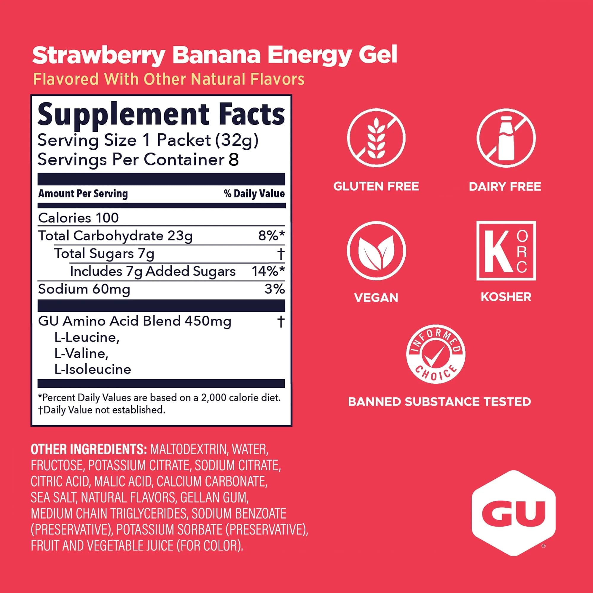 GU Energy Original Sports Nutrition Energy Gel Strawberry Banana 8-Count | Dual Source Energy for Endurance Athletes thumbnail 3