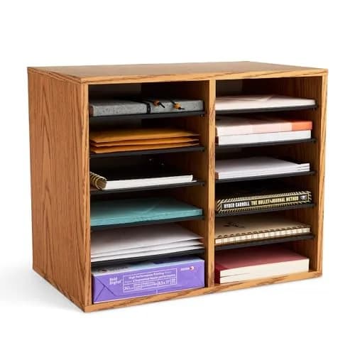 Safco Literature Organizer 12 Compartments | Adjustable Wooden Desk Storage for Office & Classroom thumbnail 1