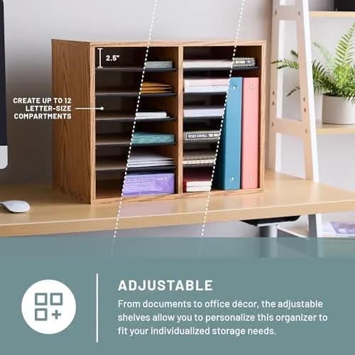 Safco Literature Organizer 12 Compartments | Adjustable Wooden Desk Storage for Office & Classroom thumbnail 2