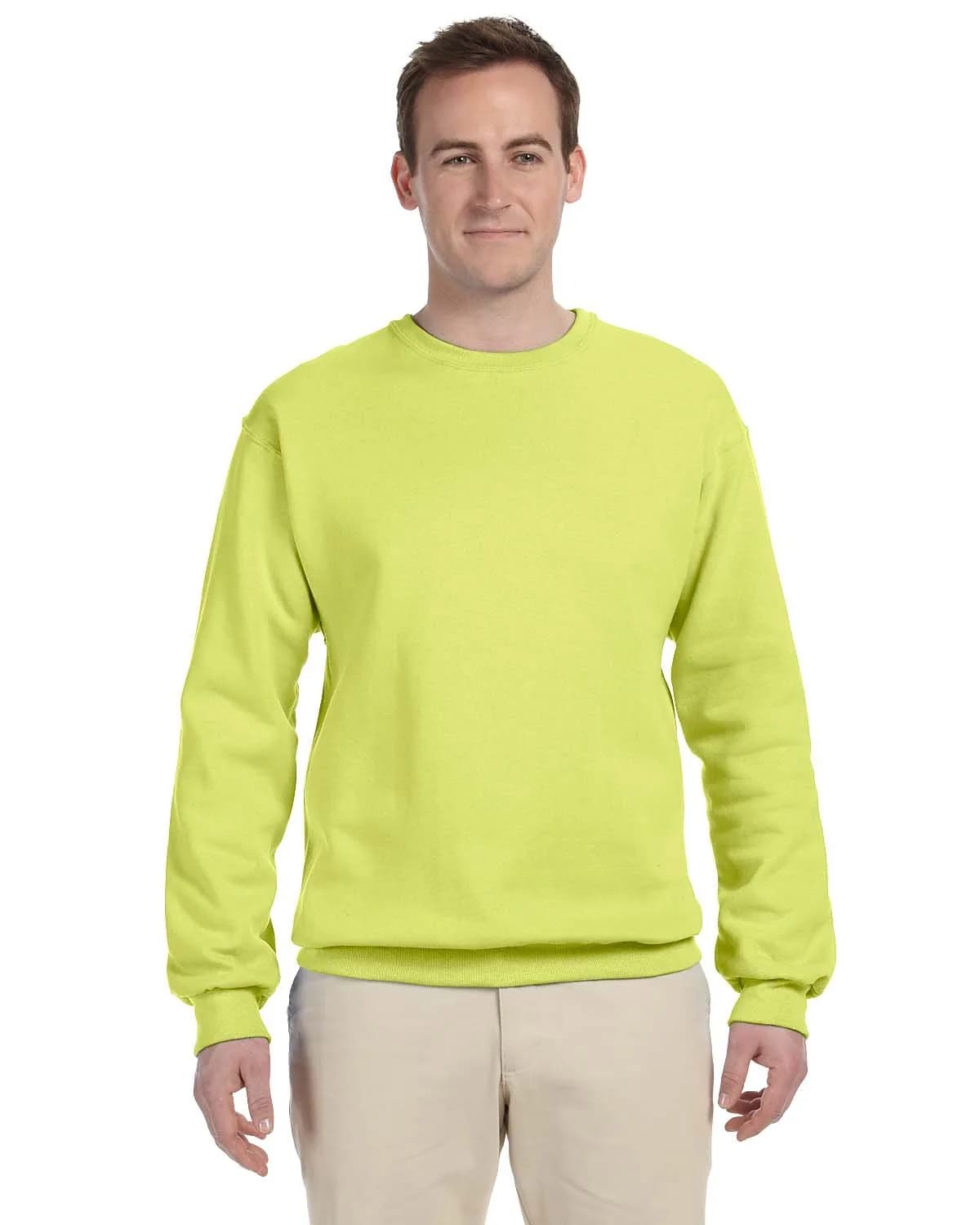 Jerzees Men's Crewneck Sweatshirt Safety Green Large | 247 g (8.7 oz) Fleece, USA Import - main product image