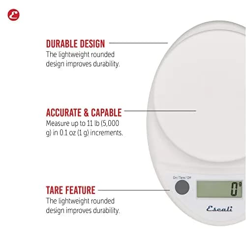 Escali Primo Digital Kitchen Scale White | Precise Weight Measuring & Portion Control (5kg/11lb) thumbnail 2