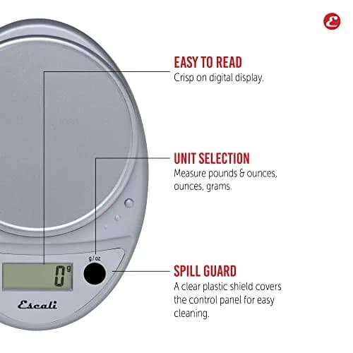 Escali Primo Digital Kitchen Scale with Tare Function, 5000g (11 lb) Capacity, Chrome | Precise Weight Measuring for Baking and Portion Control thumbnail 5