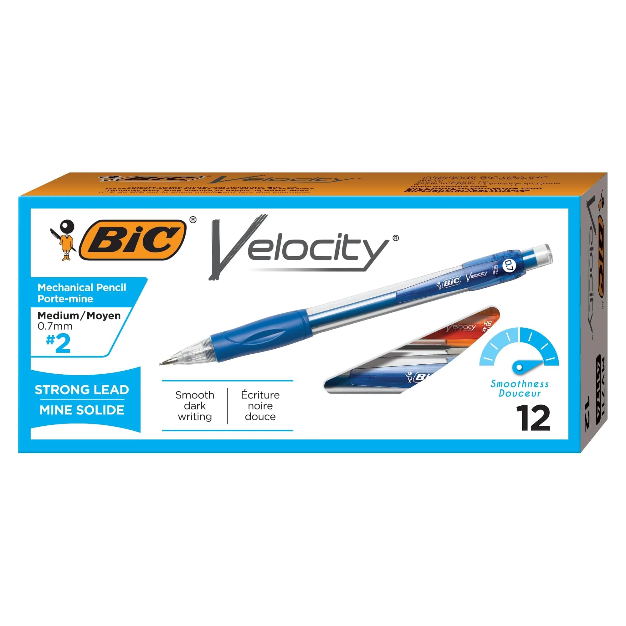 BIC Velocity Mechanical Pencils, Colorful Barrel, 12-Count, 0.7mm | Smooth, Smudge-Free Writing