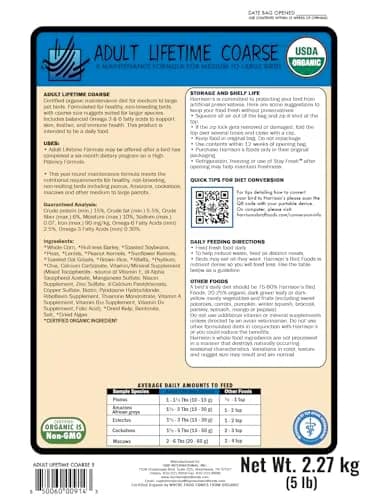 Harrison's Bird Foods Adult Lifetime Coarse 5lb | Certified Organic Non-GMO Bird Food for Medium & Large Parrots thumbnail 2
