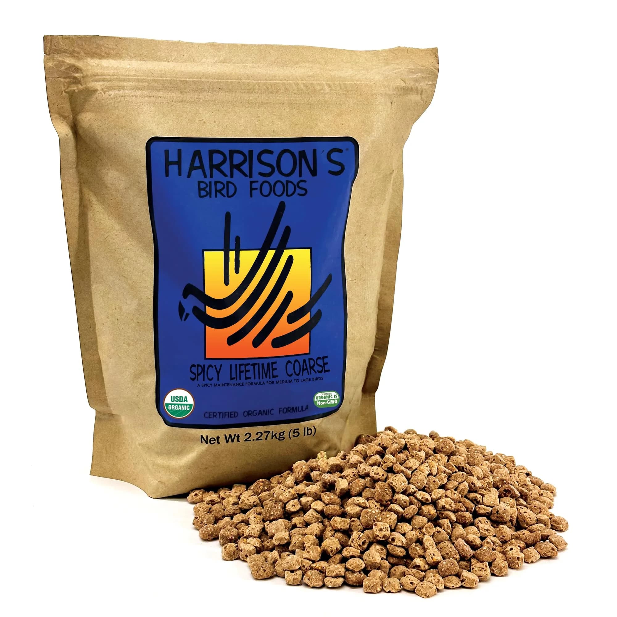 Harrison's Bird Foods Adult Lifetime Fine Certified Organic Non-GMO Formula Bird Food 454g (1lb) | Year-Round Maintenance Nutrition — PL Coarse / 5 Pound