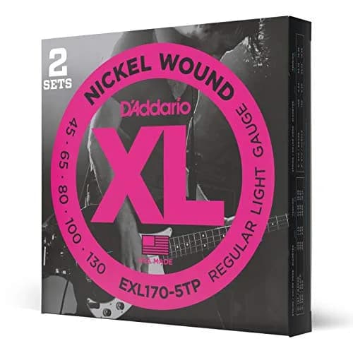 D'Addario XL Nickel Bass Guitar Strings 45-130, 5-String, 2 Sets | Bright Tone, Consistent Feel thumbnail 1
