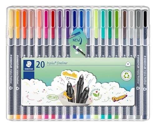 STAEDTLER Triplus Fineliner Pens, 0.3mm, Metal Clad Tip, 20-Pack, Assorted | Fine Metal Tip for Precise Writing thumbnail 1