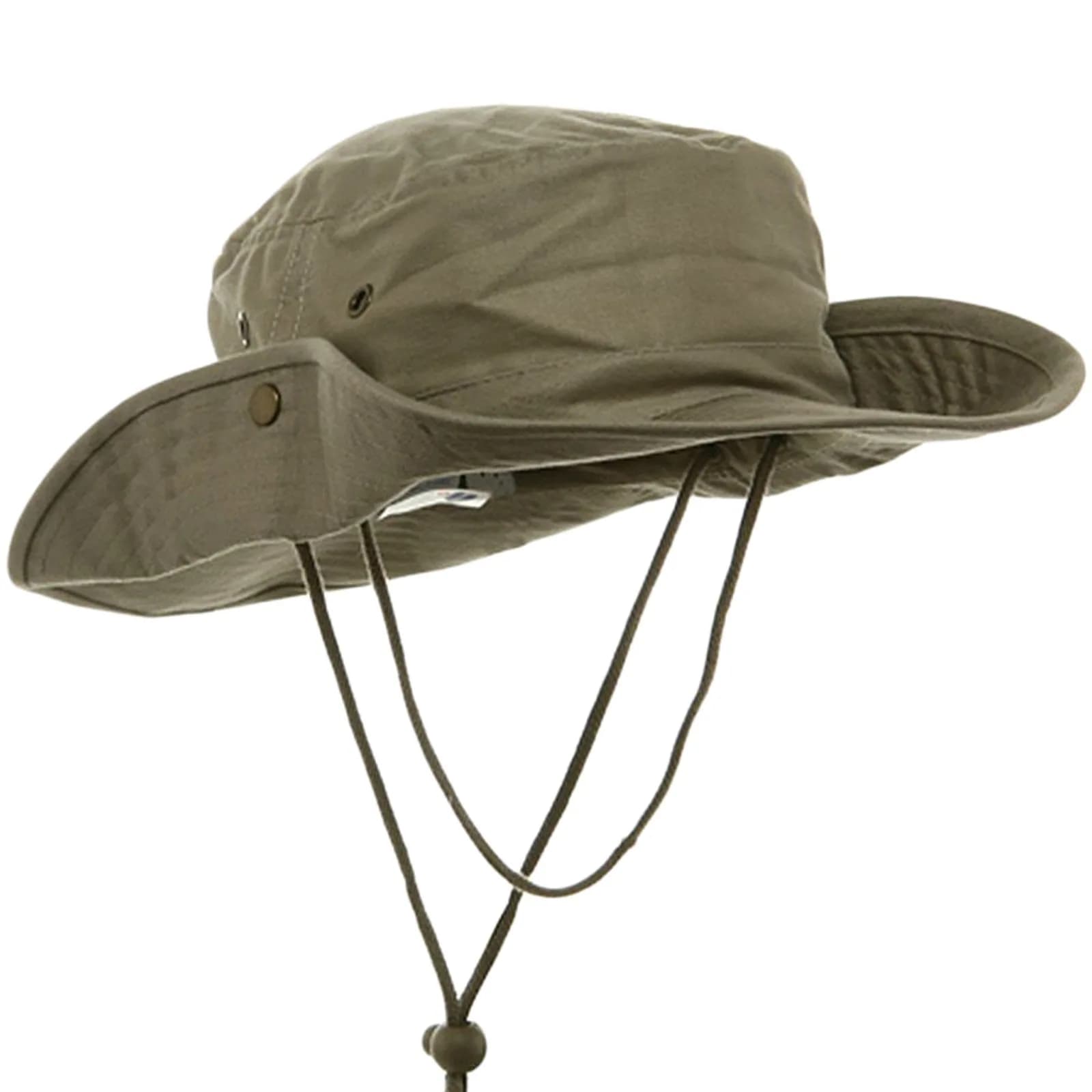 Mega Cap Khaki Aussie Fishing Hat Medium | Wide Brim with Chin Cord & Side Snaps - main product image