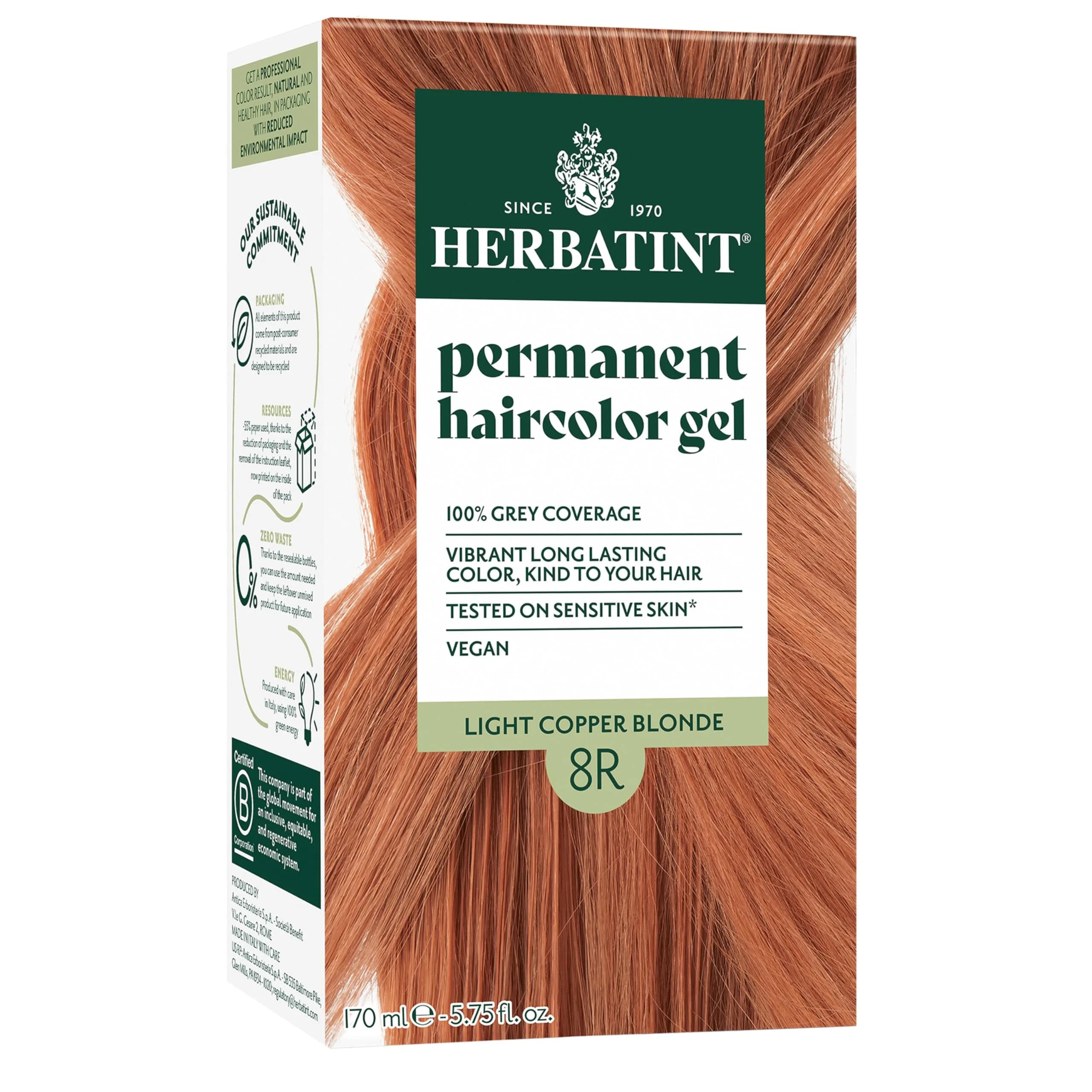 Herbatint 8C Light Ash Blonde Permanent Hair Dye | Ammonia-Free, Vegan, Gluten-Free, 5.75 Fl Oz — 8R Light Copper Blonde / 5.75 Fl Oz