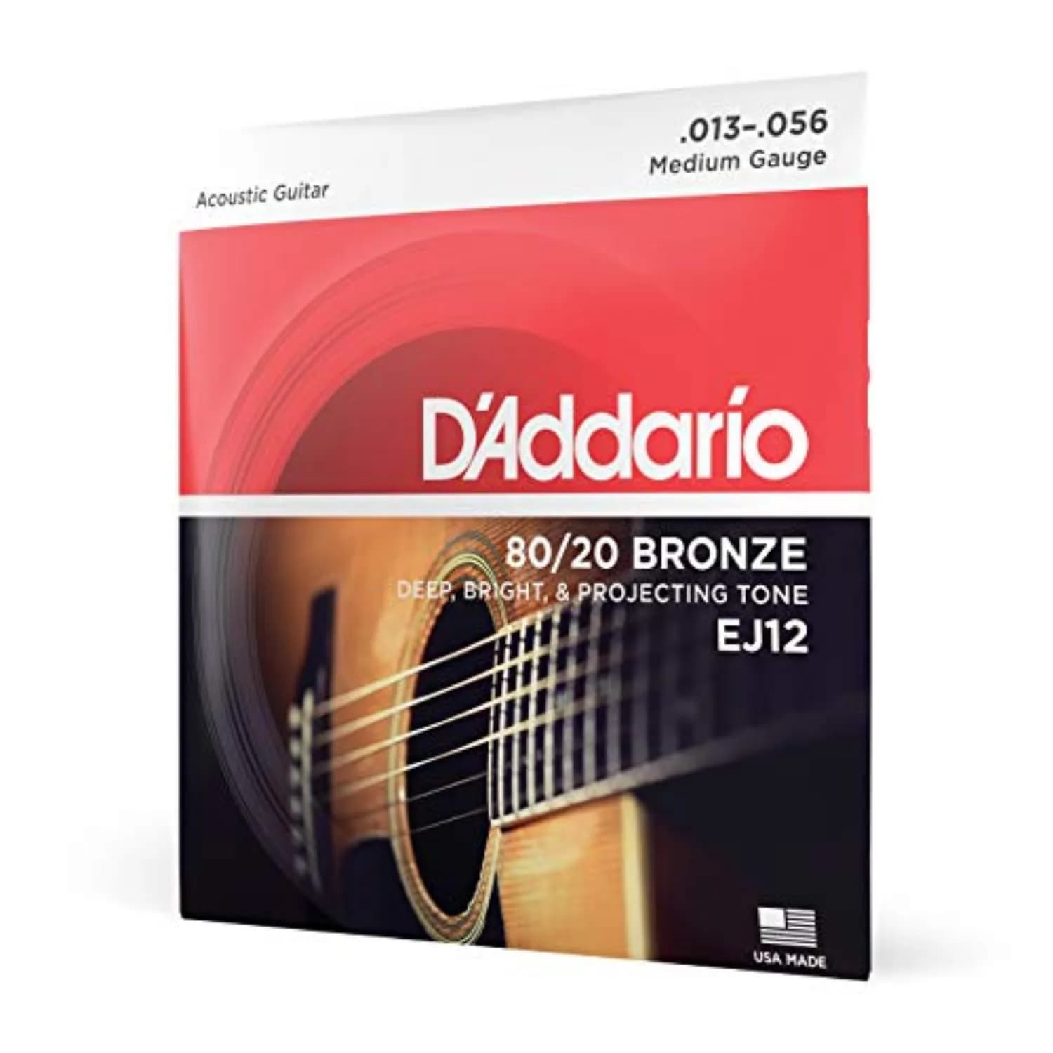 D'Addario EJ12 80/20 Bronze Acoustic Guitar Strings, Medium 13-56 Gauge Set | Bright Tone & Crisp Projection — Medium | EJ12