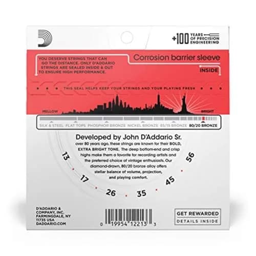 D'Addario EJ12 80/20 Bronze Acoustic Guitar Strings, Medium 13-56 Gauge Set | Bright Tone & Crisp Projection thumbnail 2