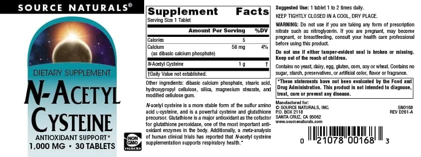 Source Naturals N-Acetyl Cysteine 1000 mg | Antioxidant Support for Optimal Health thumbnail 6