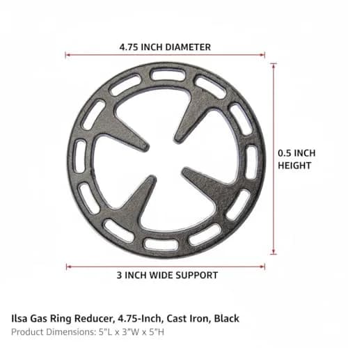 Ilsa Cast Iron Gas Stove Ring Reducer 12 cm (4.75 Inch) | Stabilizes Small Cookware on Gas Burners thumbnail 2