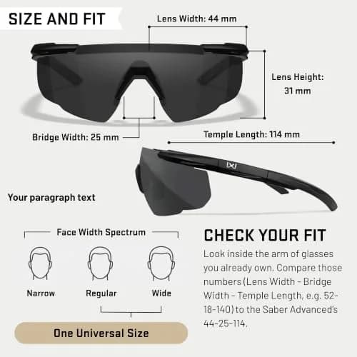 Wiley X Saber Advanced Tactical Safety Glasses | Impact-Resistant UV Protection, ANSI Z87.1+ (Matte Black, Clear Shields) thumbnail 6