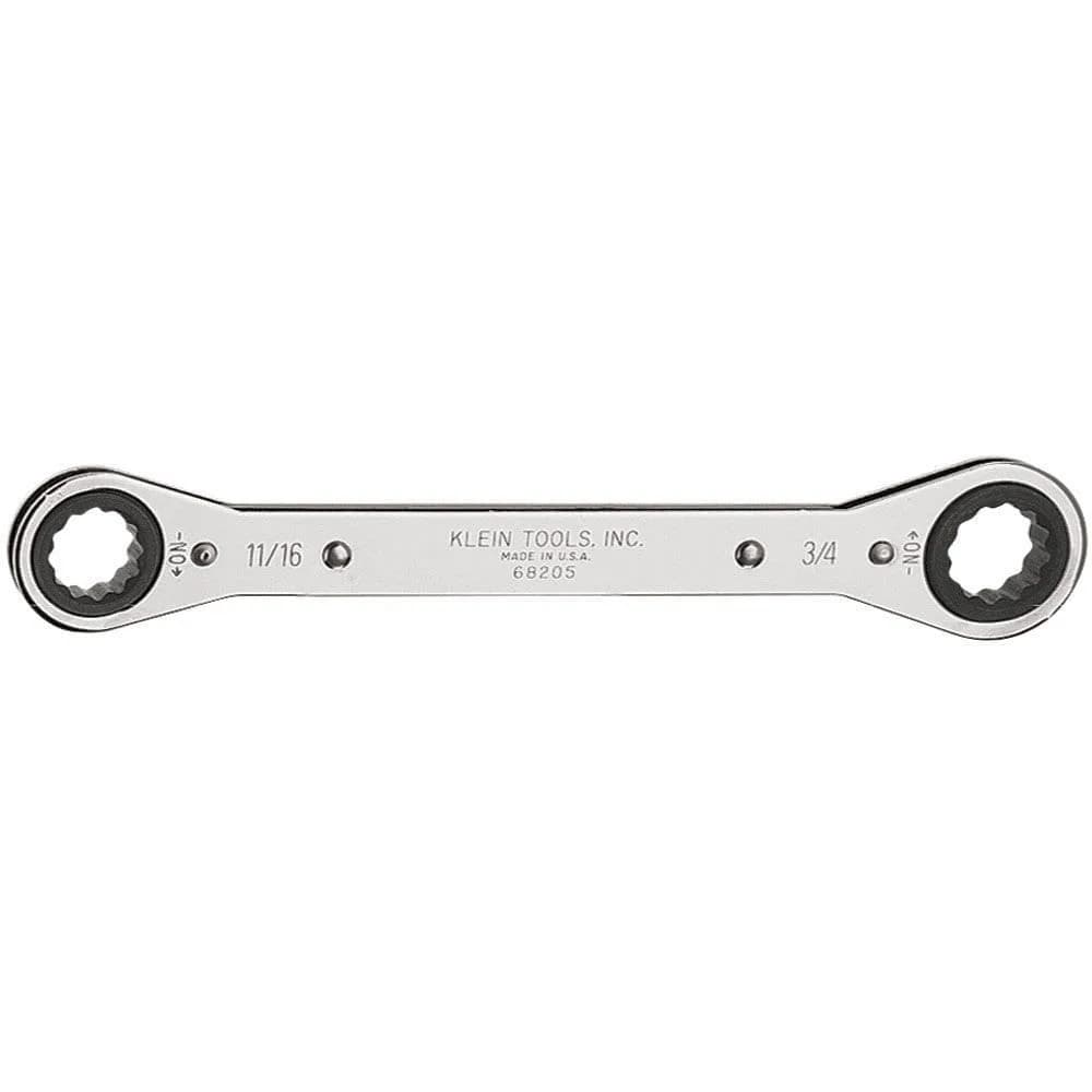 Klein Tools 68205 Ratcheting Box Wrench 11/16-Inch x 3/4-Inch | Chrome Plated, Made in USA - main product image