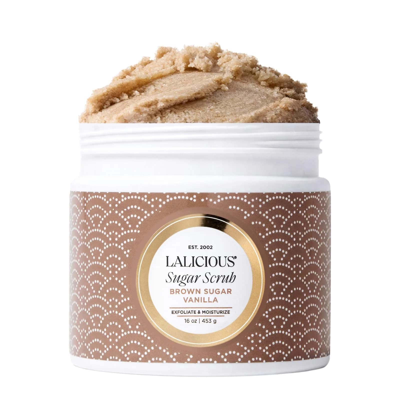 LALICIOUS Brown Sugar Vanilla Body Scrub 16oz | Gently Buffs & Moisturizes Sensitive Skin - main product image