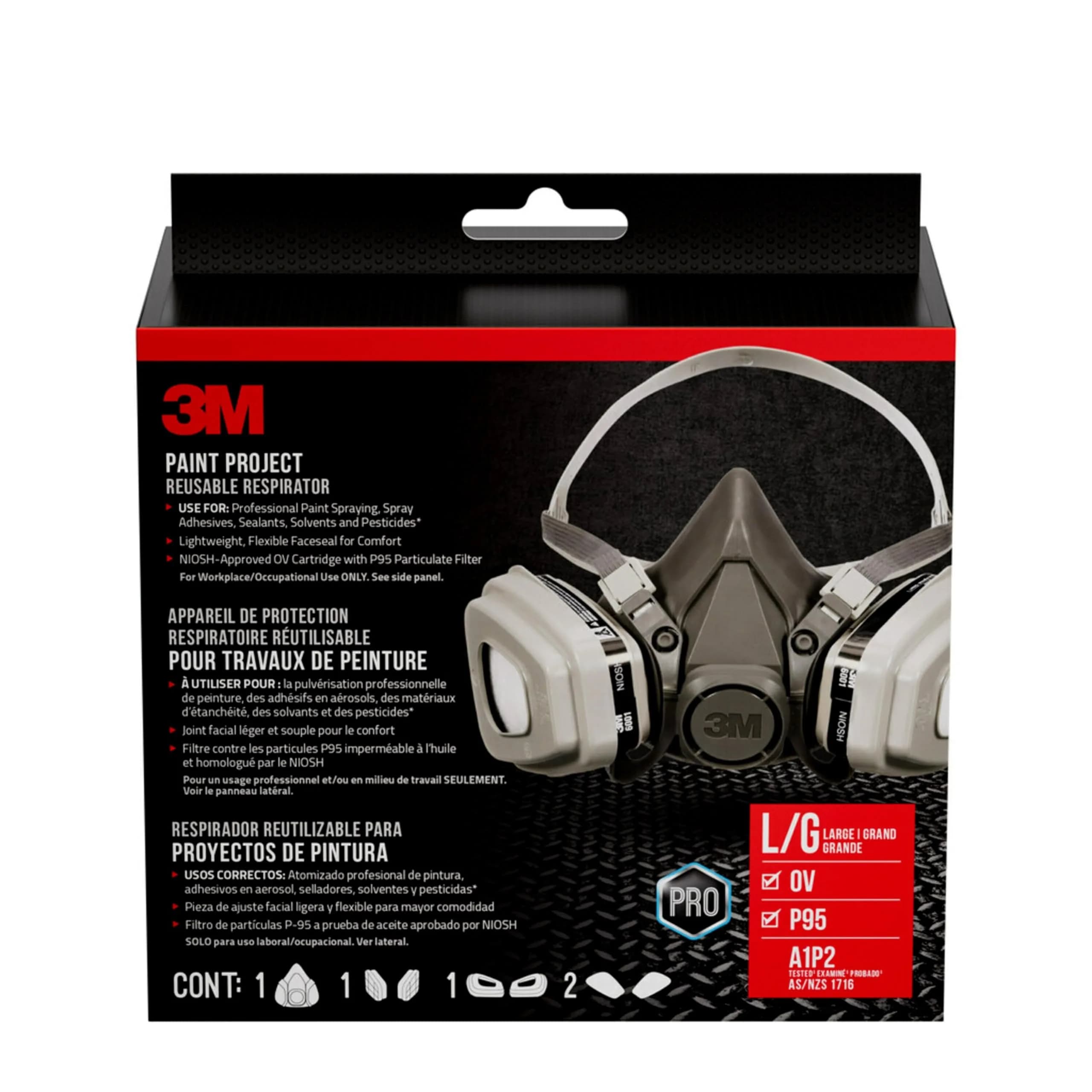 3M OV/P95 Paint Project Respirator 6311 | Reusable Large Respirator Kit for Spray Painting & Solvents - main product image