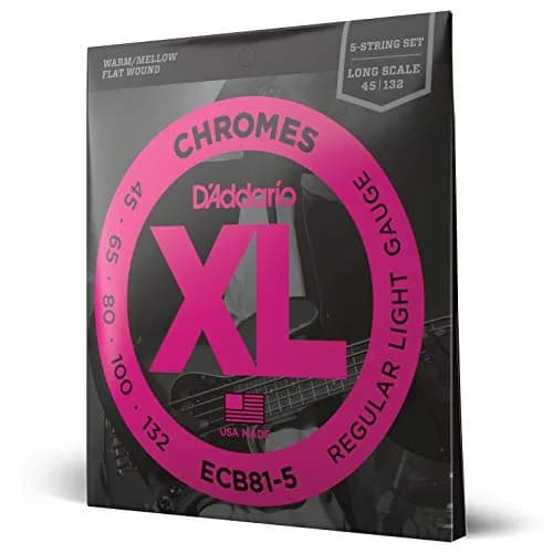 D'Addario XL Chromes Flatwound Bass Strings ECB81-5, 45-132, 5-String | Mellow Tone, Smooth Feel thumbnail 1
