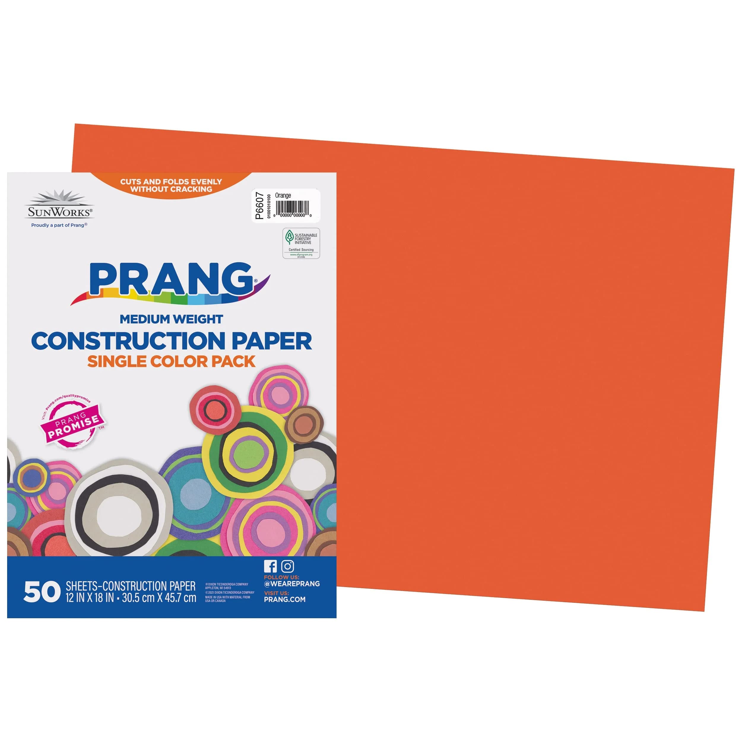 Prang Heavyweight Construction Paper, Orange, 12" x 18", 50 Sheets | Smooth Textured Art Paper — Orange