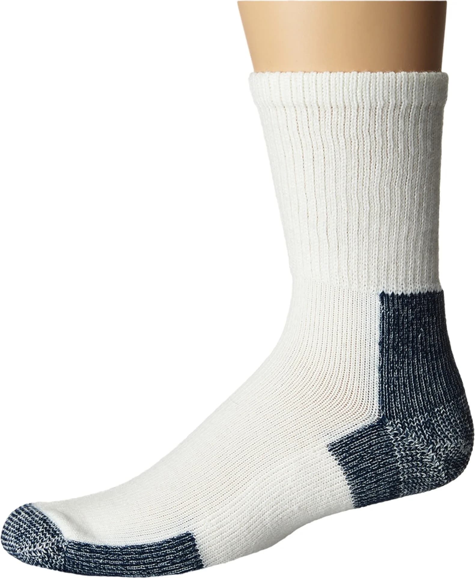 Thorlos Xj Max Cushion Crew Running Socks | Maximum Padding for Long Runs, Large US — White/Navy (1 Pair)