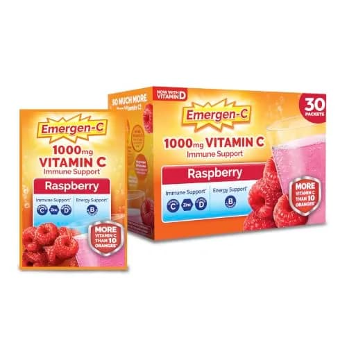 Emergen-C Raspberry 1000mg Vitamin C Powder 30 Packets | Immune Support with Zinc & B Vitamins thumbnail 1