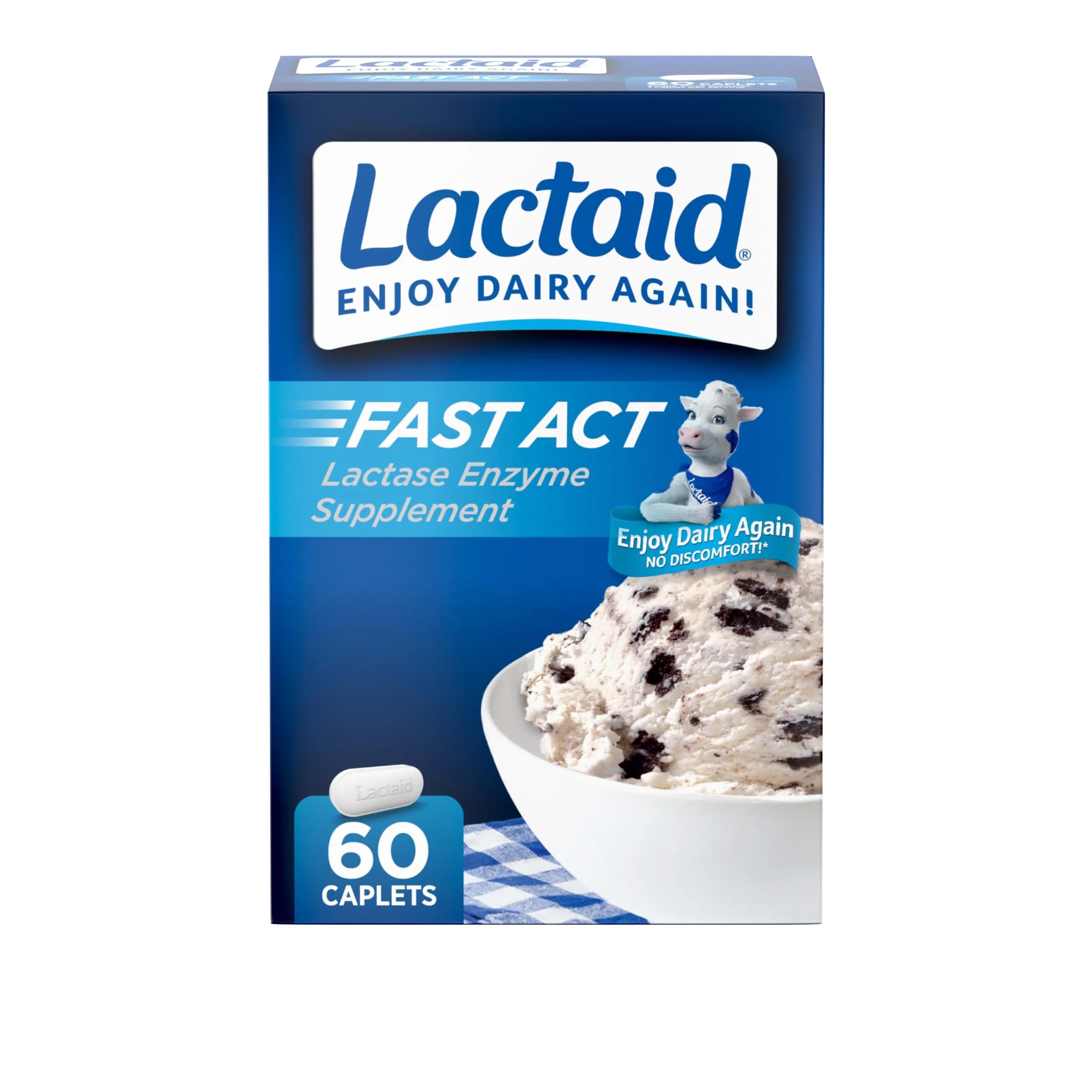 Lactaid Fast Act Lactose Intolerance Relief Caplets, 60 Count | Dairy Digestive Support for India — White