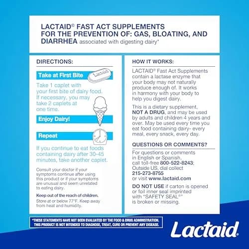 Lactaid Fast Act Lactose Intolerance Relief Caplets, 60 Count | Dairy Digestive Support for India thumbnail 6
