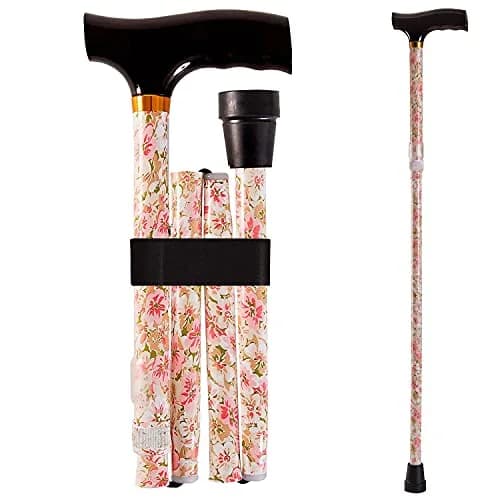 DMI Designer Folding Cane with Ergonomic Wood Handle | Adjustable 33-37 Inch, Floral Pattern, Supports 250 lbs thumbnail 1